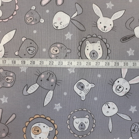 Bella Bunny & Bear - bunny faces on gray