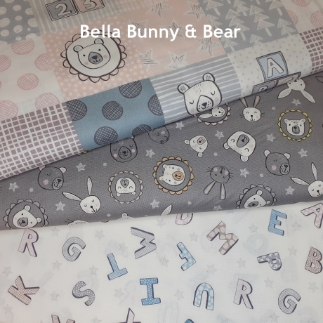 Bella Bunny & Bear - bunny faces on gray