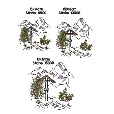 Stickdatei Berge Gipfel wandern Bergsteigen zwei Motive