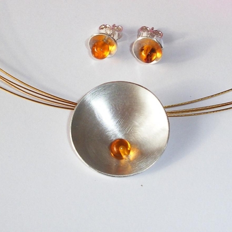 SET Silberschale mit Bernstein & Ohrstecker 925