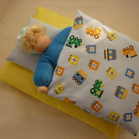 3-teilige Puppen-Bettwäsche mit Schafwolle gefüllt