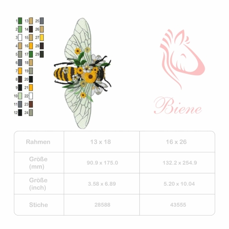 Biene Stickdatei Florales Sommermotiv mit Blüten & feinen Details