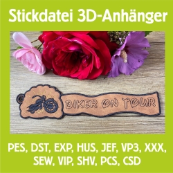 Stickdatei 3D-Anhänger BIKER ON TOUR, 3D-Stick, Lesezeichen