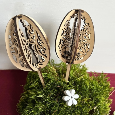 3D Osterei aus Holz – filigran gelasert – zum Hängen oder Stecken