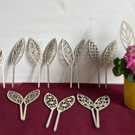 Hasenohren m. Mustern aus gelasertem Holz fürTöpfe/Blumensträuße 