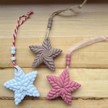 Sterne 3er Set Strickoptik ** Weihnachtsdeko zum Aufhängen