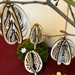 3D Osterei aus Holz – filigran gelasert – zum Hängen oder Stecken