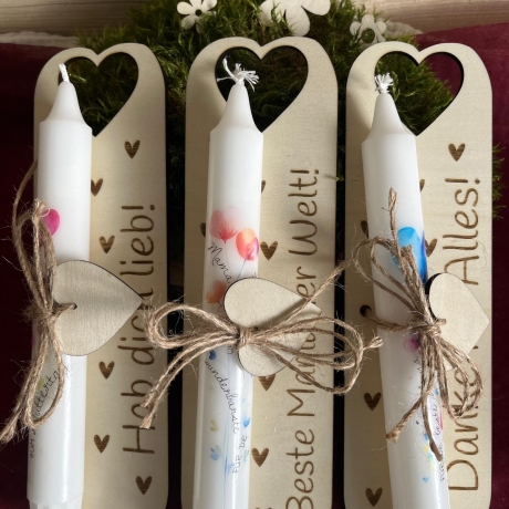 Halter mit Stabkerzen Botschaft zum MUTTERTAG *** versch. Sprüche