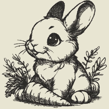 Ferberline Stickdatei Scribble Hasi mit Möhre ab 10x10