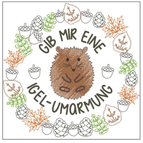 Ferberline Stickdatei Set Herbstkranz Igel in 5 Größen ab 13x13