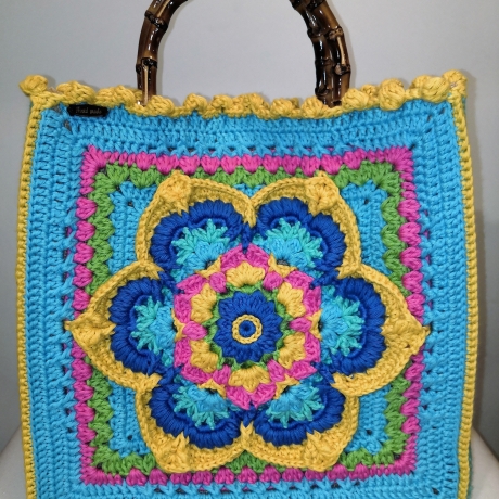 Tasche LOTUSBLUME mit Baumwollgarn gehäkelt, Lotus-Flower-Bag