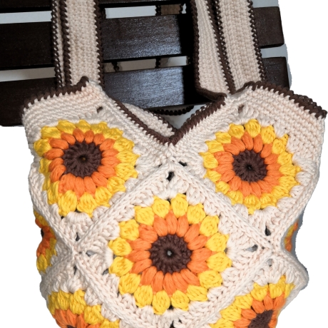 Tasche, Shopper, Sunflower-Bag, Granny-Square-Tasche, gehäkelt