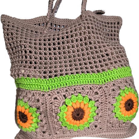 Tasche, Shopper, Tote-Bag, Sunflower-Tasche, gehäkelt
