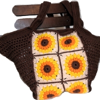 Tasche, Shopper, Sunflower-Bag, Granny-Square-Tasche, gehäkelt