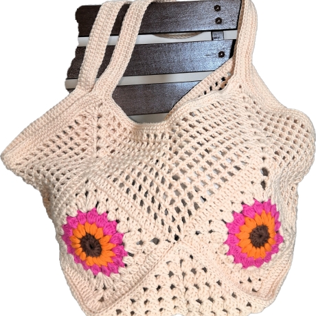 Tasche, Shopper, Sunflower-Bag, Granny-Square-Tasche, gehäkelt