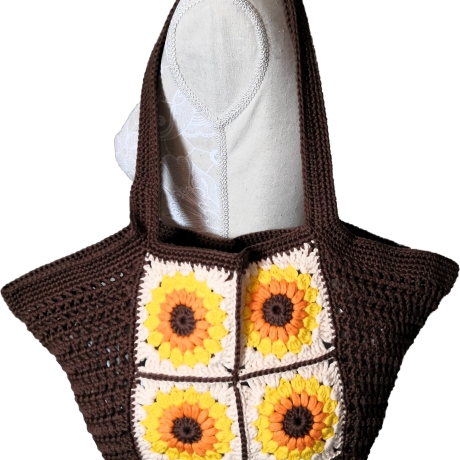 Tasche, Shopper, Sunflower-Bag, Granny-Square-Tasche, gehäkelt