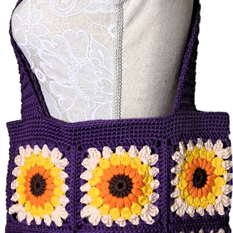 Tasche, Shopper, Sunflower-Bag, Granny-Square-Tasche, gehäkelt