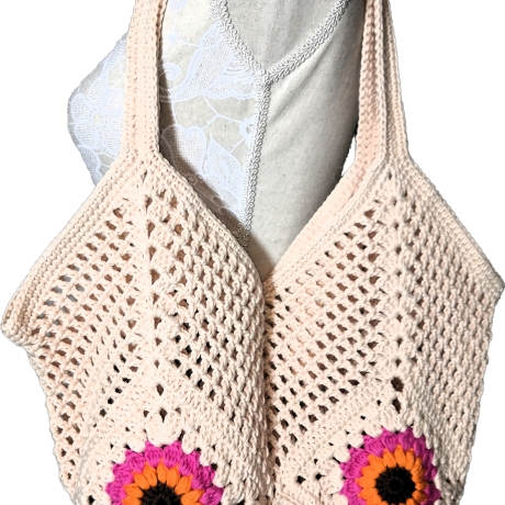 Tasche, Shopper, Sunflower-Bag, Granny-Square-Tasche, gehäkelt