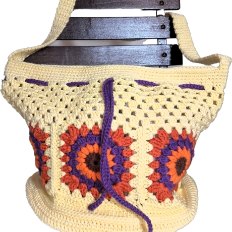 Tasche, Shopper, Sunflower-Bag, Granny-Square-Tasche, gehäkelt