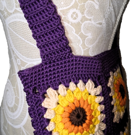Tasche, Shopper, Sunflower-Bag, Granny-Square-Tasche, gehäkelt
