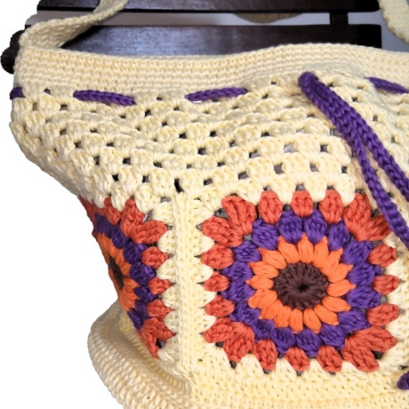 Tasche, Shopper, Sunflower-Bag, Granny-Square-Tasche, gehäkelt