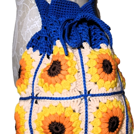 Tasche, Shopper, Sunflower-Bag, Granny-Square-Tasche, gehäkelt