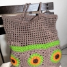 Tote-Bag, Shopper, Sunflower-Tasche mit Baumwollgarn gehäkelt