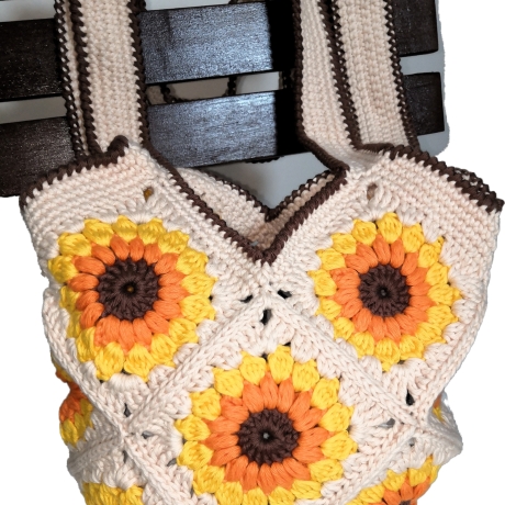 Tasche, Shopper, Sunflower-Bag, Granny-Square-Tasche, gehäkelt