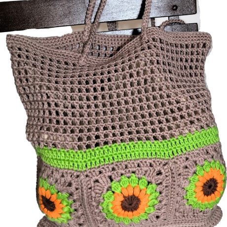 Tasche, Shopper, Tote-Bag, Sunflower-Tasche, gehäkelt