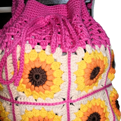 Tasche, Shopper, Sunflower-Bag, Granny-Square-Tasche, gehäkelt