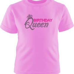 Kinder Kurzarm T-Shirt bedruckt mit BIRTHDAY QUEEN Punte