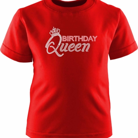 Kinder Kurzarm T-Shirt bedruckt mit BIRTHDAY QUEEN Punte