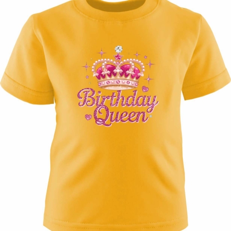 Kinder Kurzarm T-Shirt bedruckt mit BIRTHDAY QUEEN pink