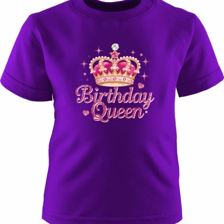 Kinder Kurzarm T-Shirt bedruckt mit BIRTHDAY QUEEN pink