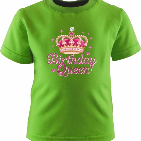 Kinder Kurzarm T-Shirt bedruckt mit BIRTHDAY QUEEN pink