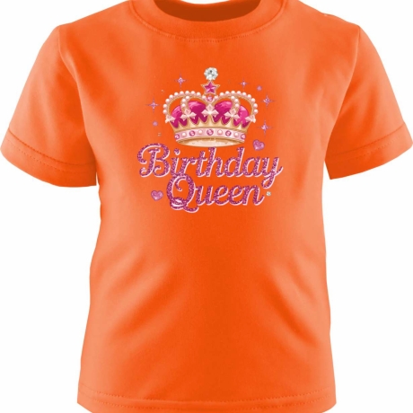 Kinder Kurzarm T-Shirt bedruckt mit BIRTHDAY QUEEN pink