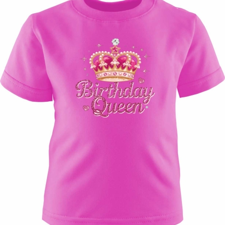 Kinder Kurzarm T-Shirt bedruckt mit BIRTHDAY QUEEN pink
