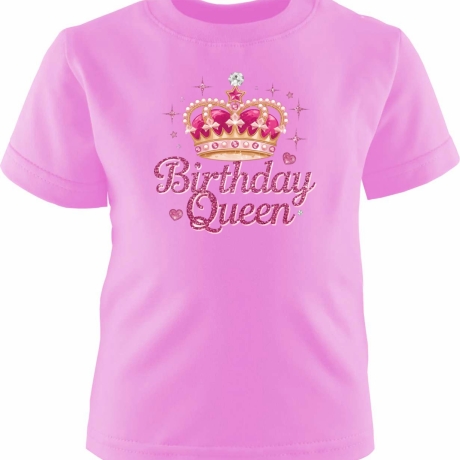 Kinder Kurzarm T-Shirt bedruckt mit BIRTHDAY QUEEN pink