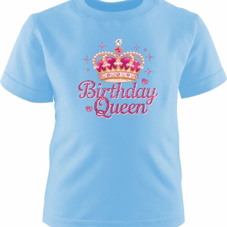 Kinder Kurzarm T-Shirt bedruckt mit BIRTHDAY QUEEN pink