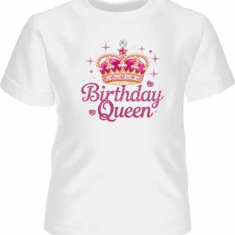 Kinder Kurzarm T-Shirt bedruckt mit BIRTHDAY QUEEN pink
