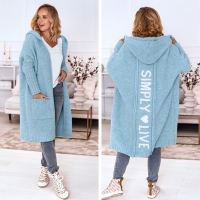 Oversized Strickmantel lange Strickjacke Cardigan Türkis M-2XL