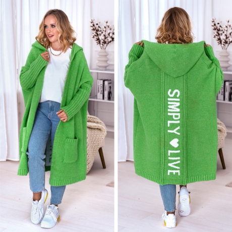 Oversized Strickmantel lange Strickjacke Cardigan Grün M-2XL