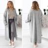 Langer oversize Strickmantel Strickjacke Cardigan Hellgrau  S-XL