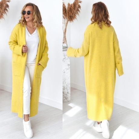 Oversize Strickmantel Strickjacke lang Cardigan Weste Gelb S-XL