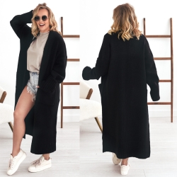 Oversize Strickmantel Strickjacke lang Cardigan Schwarz S-XL
