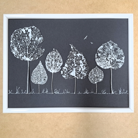 Bild Wandbild skelettierte Blätter gerahmt Bäume Allee 25x18cm
