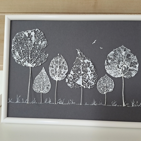 Bild Wandbild skelettierte Blätter gerahmt Bäume Allee 25x18cm