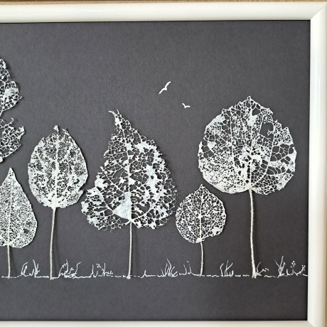 Bild Wandbild skelettierte Blätter gerahmt Bäume Allee 25x18cm