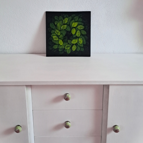 Bild Original Acryl Blätter Kranz mystisch Wandbild Gemälde neu