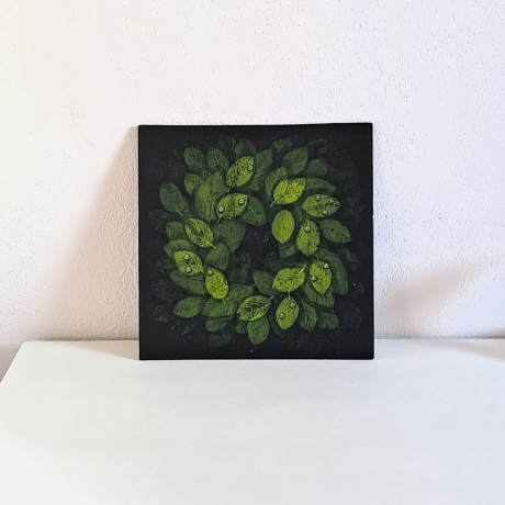 Bild Original Acryl Blätter Kranz mystisch Wandbild Gemälde neu